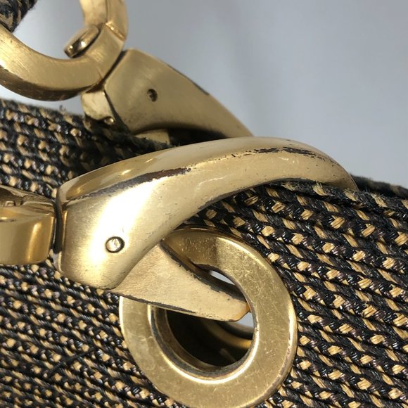 ERIC JAVITZ Black & Metallic Gold Woven Tote, Chunky Gold Accents, Medium Size - Picture 15 of 16